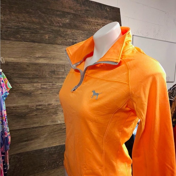 PINK Victoria's Secret Bright Orange Quarter-Zip Sweatshirt - Picture 2 of 8